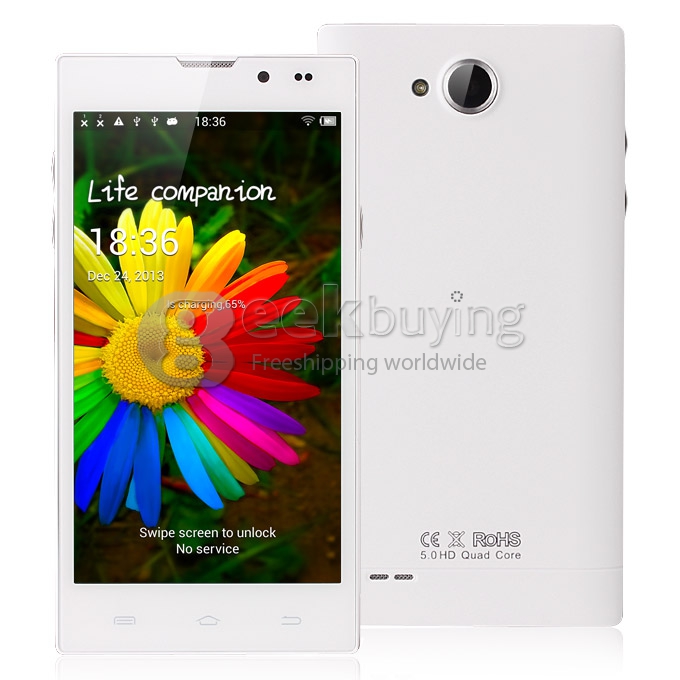 HD5000 MTK6582 Quad Core 1.3GHz 5.0 Inch Android 4.2 OS SmartPhone 1GB RAM 8GB ROM IPS HD Screen 10.0MP 3G/GPS/Air Gesture White