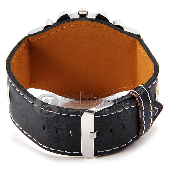 Kaladia 9150-1 Big Round Dial PU Strap Analog Quartz Dress Wrist Watch for Man - Black