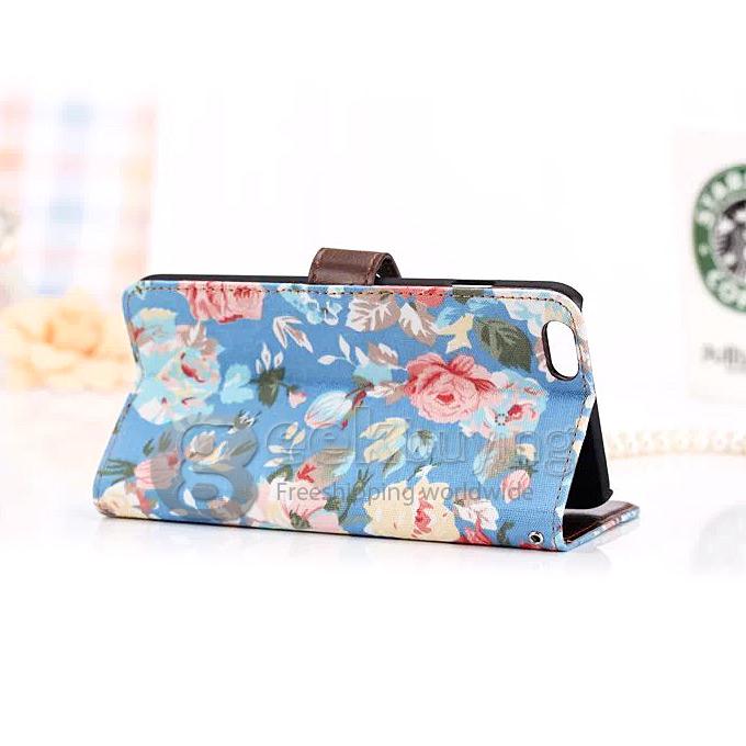 New Style Flower Pattern Wallet Leather Case Cover for iPhone 6 Plus - Light Blue