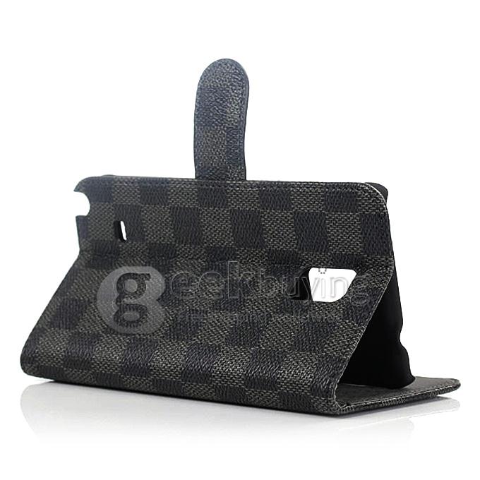 Brand New Luxury Plaid Pattern PU Wallet Stand Leather Case for Samsung Galaxy Note 4 - Black