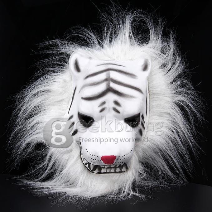Halloween Themed Soft EVA White Tiger Mask Trick Toy Horror Props for Fancy Ball and Parties - White