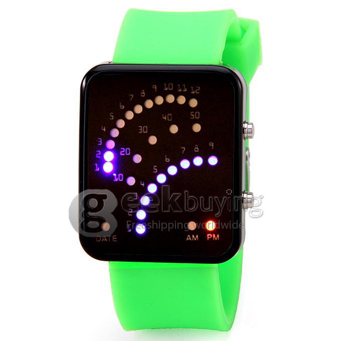Color Band 29 Blue and Red LED Sector Pattern LED PU Strap Wrist Watch for Woman - Green