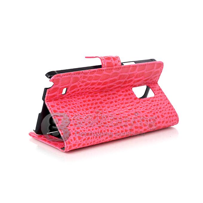 New Luxury Crocodile Pattern PU Wallet Stand Leather Case for Samsung Galaxy Note 4 - Rose