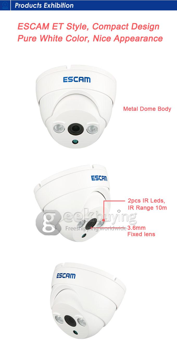 ESCAM QD530 HD 720P P2P ET Type Dome IP Camera ONIVF Smart Phone View 2 Array IR Nightvision