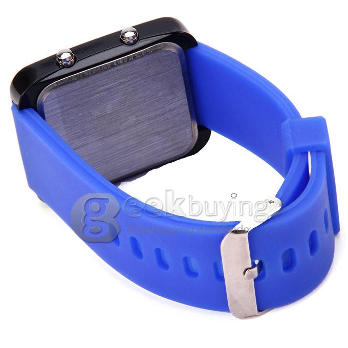 Color Band 29 Blue and Red LED Sector Pattern LED PU Strap Wrist Watch for Woman - Blue
