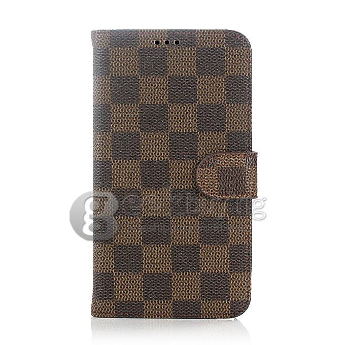 Brand New Luxury Plaid Pattern PU Wallet Stand Leather Case for Samsung Galaxy Note 4 - Brown