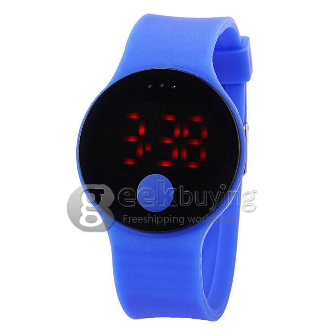 Unisex Rubber Band LED Digital Wrist Watch Timepiece with Touch Button - Blue