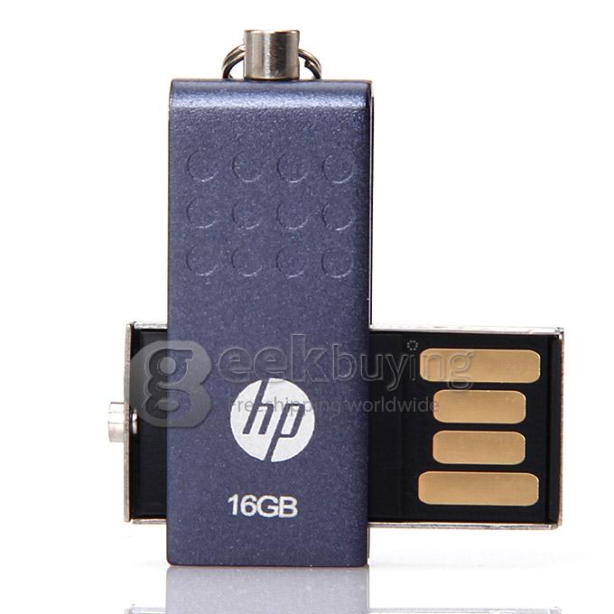HP V115W Rotatable Design 16GB USB 2.0 High Speed Flash Drive U Disk Memory Stick USB Drive with Keychain - Dark Grey