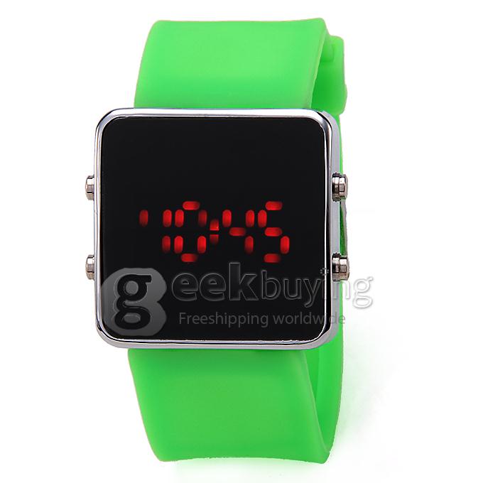 Silicone Band Red LED Digital Alloy Unisex Jelly Sport Style Wrist Watch - Green