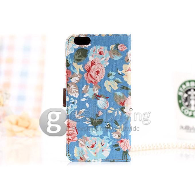 New Style Flower Pattern Wallet Leather Case Cover for iPhone 6 Plus - Light Blue