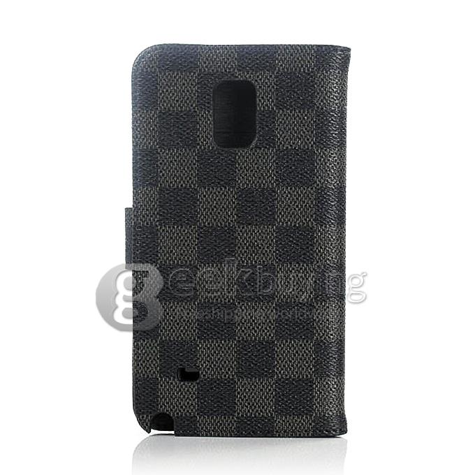 Brand New Luxury Plaid Pattern PU Wallet Stand Leather Case for Samsung Galaxy Note 4 - Black