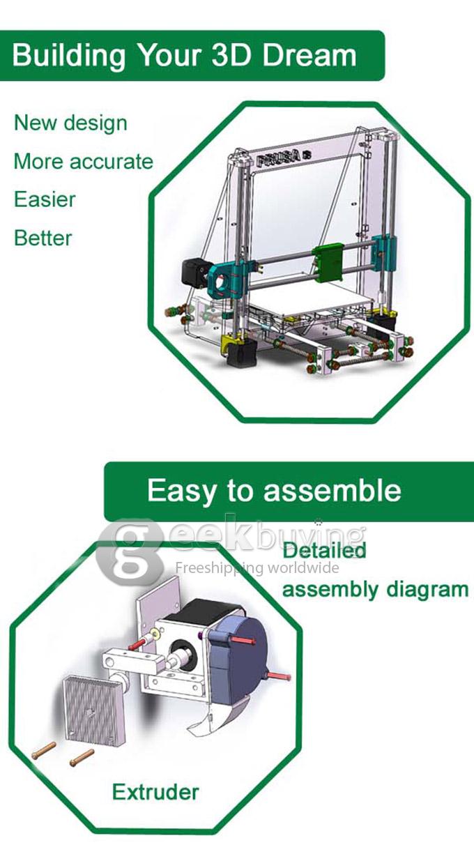 Heacent Reprap Prusa i3 3D Printer DIY Full Assembly Kit (0.4mm Nozzle / 1.75mm Filament) US Plug