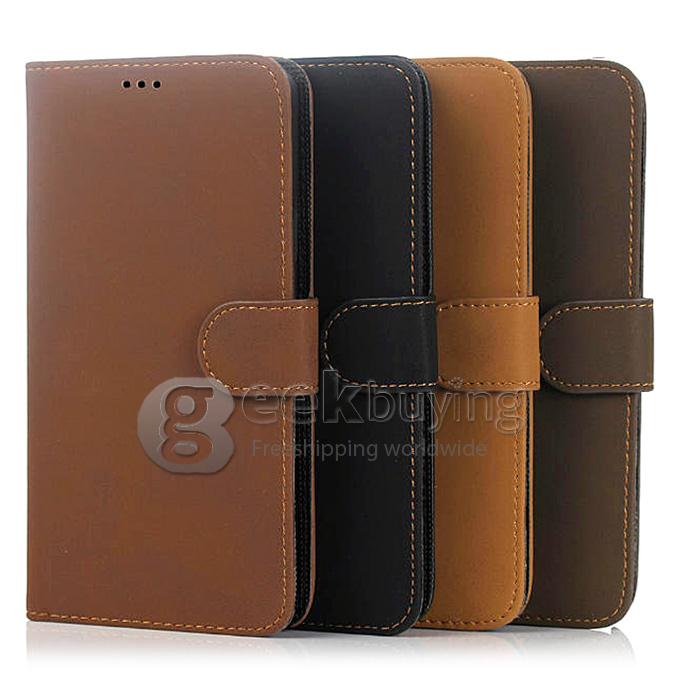 New Genuine Retro Card Leather Protective Case Cover for Samsung Galaxy Note 4 - Black