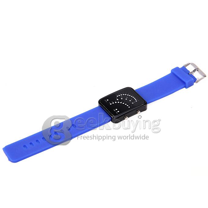 Color Band 29 Blue and Red LED Sector Pattern LED PU Strap Wrist Watch for Woman - Blue