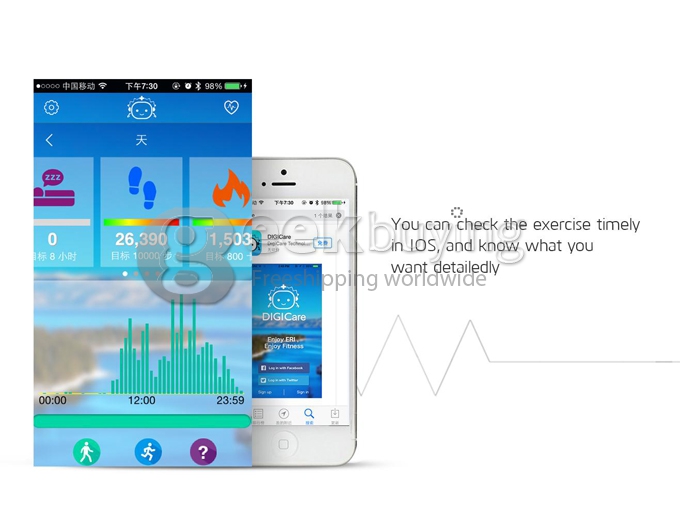 Digicare ERI Bluetooth 4.0 Smart Bracelet Wristband IP67 Heart Rate