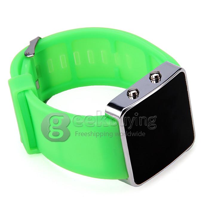 Silicone Band Red LED Digital Alloy Unisex Jelly Sport Style Wrist Watch - Green