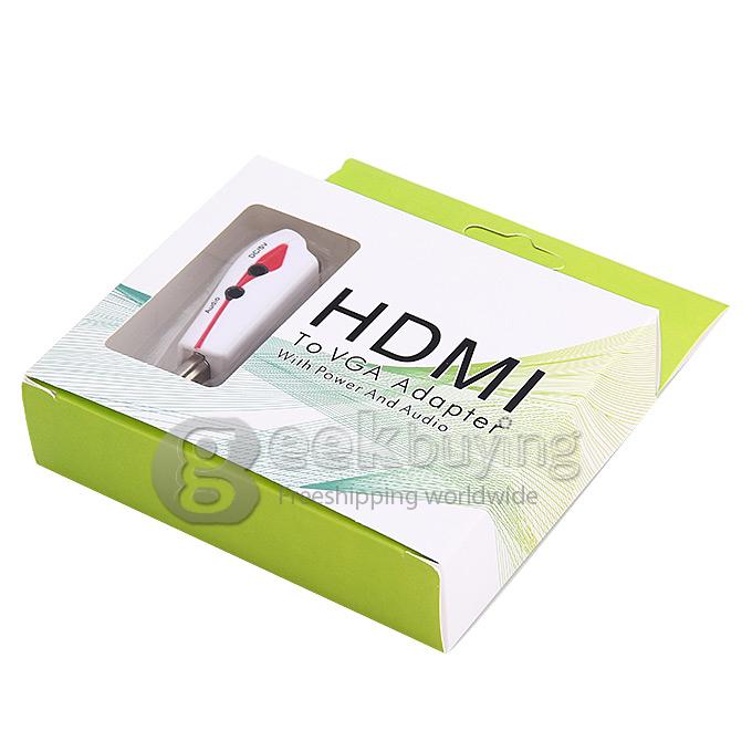 New 1080P HDMI to VGA Video Converter Box Adapter with Audio Cable for PC PS3 HDTV - Red