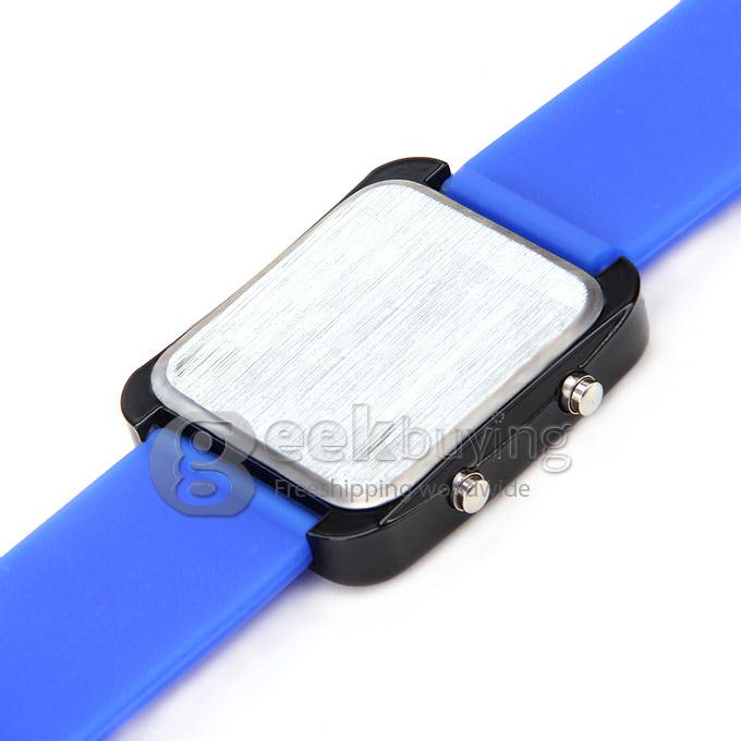 Color Band 29 Blue and Red LED Sector Pattern LED PU Strap Wrist Watch for Woman - Blue