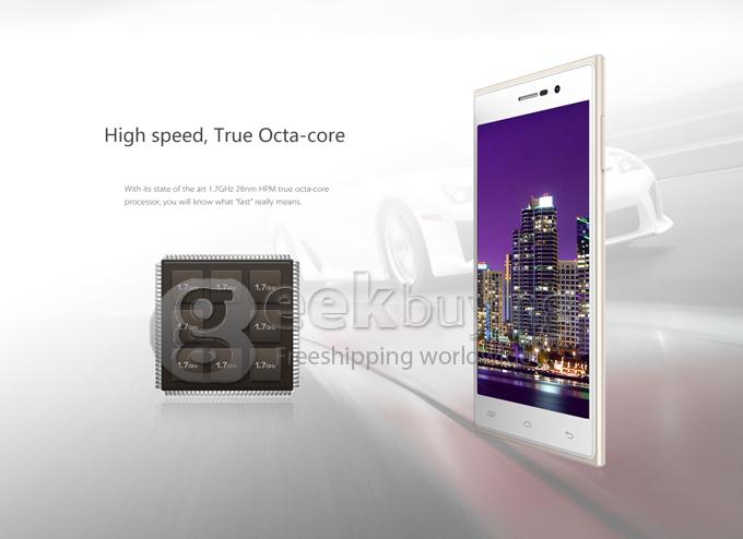 DOOGEE TURBO2 DG900 FHD 5.0Inch MTK6592 Octa Core 1.7GHz Smartphone Android 4.4 OS 2GB RAM 18.0MP Gorilla Glass 3-White with Golden Frame