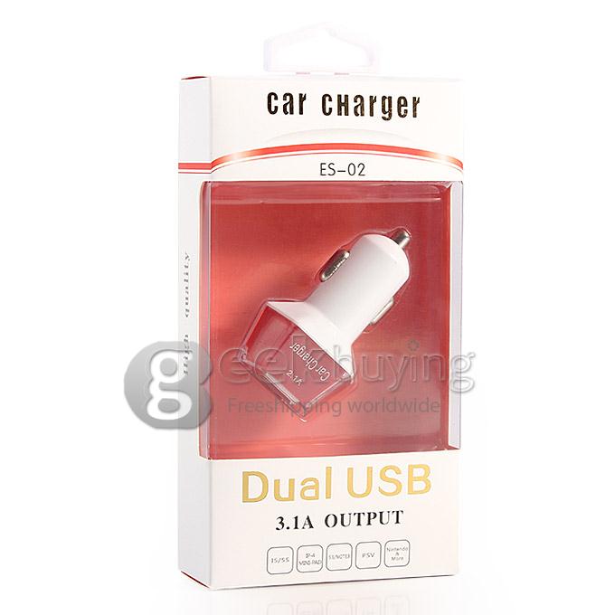 ES-02 Universal 3.1A Dual USB Port Car Charger Adapter 2.1A/1A For iPhone 6 Plug Samsung Galaxy Cellphone Table - Red