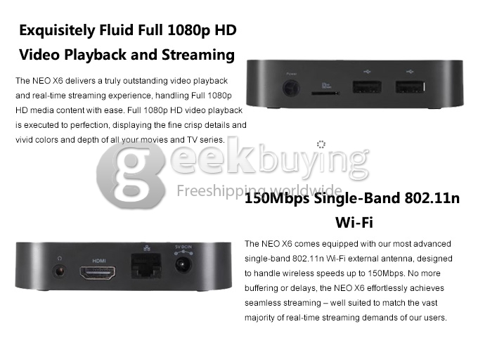 MINIX NEO X6 Amlogic S805 Quad Core 1.5GHz Android 4.4 Mini TV Box HDMI HDD Player 1G/8G WIFI XBMC H.265 Bluetooth 4.0 - Black