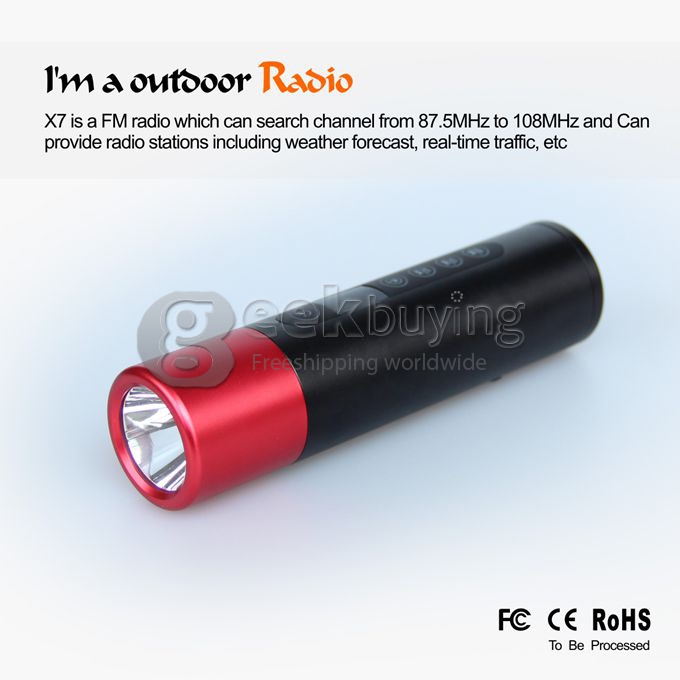 [HK Stock] X7 Multi-function Cree XPE-R3 LED 350LM 5-Mode Flashlight / Bicycle Lamp / Sport Speakers / MP3 Player / FM Radio Waterproof with Bike Holder