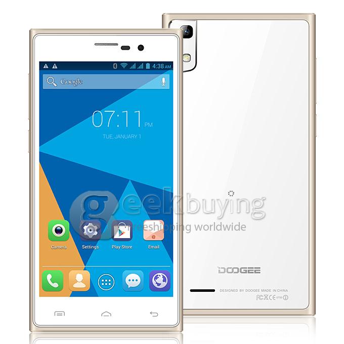 DOOGEE TURBO2 DG900 FHD 5.0Inch MTK6592 Octa Core 1.7GHz Smartphone Android 4.4 OS 2GB RAM 18.0MP Gorilla Glass 3-White with Golden Frame