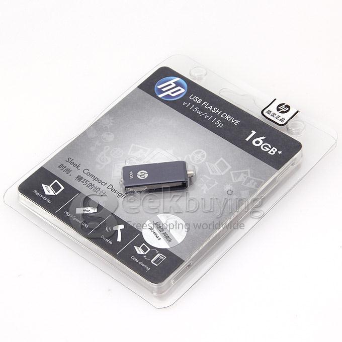 HP V115W Rotatable Design 16GB USB 2.0 High Speed Flash Drive U Disk Memory Stick USB Drive with Keychain - Dark Grey