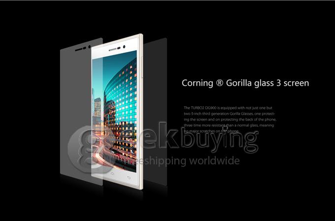 DOOGEE TURBO2 DG900 FHD 5.0Inch MTK6592 Octa Core 1.7GHz Smartphone Android 4.4 OS 2GB RAM 18.0MP Gorilla Glass 3-White with Golden Frame