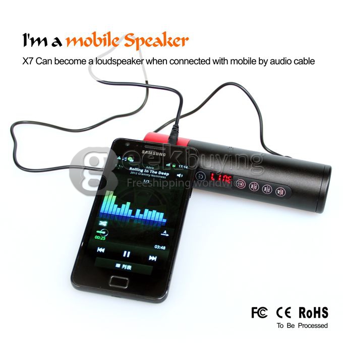 [HK Stock] X7 Multi-function Cree XPE-R3 LED 350LM 5-Mode Flashlight / Bicycle Lamp / Sport Speakers / MP3 Player / FM Radio Waterproof with Bike Holder