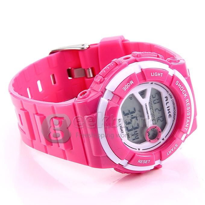 ALIKE A14103 Unisex LED Digital Quartz Rubber Strap 50 Meters Waterproof Sport Utility Wrist Watch - Pink