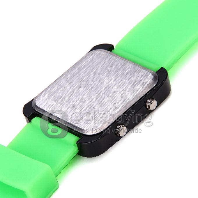 Color Band 29 Blue and Red LED Sector Pattern LED PU Strap Wrist Watch for Woman - Green