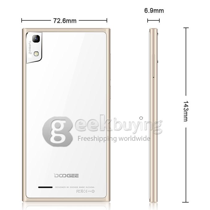 DOOGEE TURBO2 DG900 FHD 5.0Inch MTK6592 Octa Core 1.7GHz Smartphone Android 4.4 OS 2GB RAM 18.0MP Gorilla Glass 3-White with Golden Frame