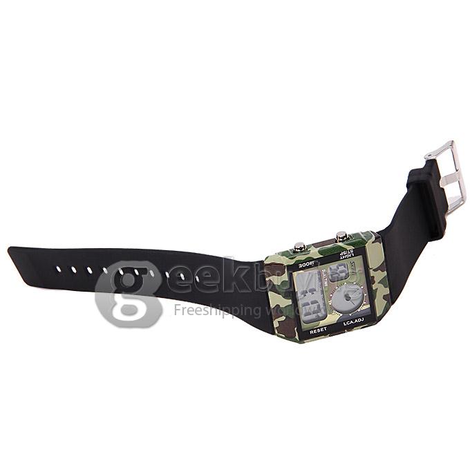 Skmei 0841 Unisex 30ATM Dual LCD Display LED Digital Silica Gel Strap 30M Waterproof Watch Wrist Watch  - Camouflag
