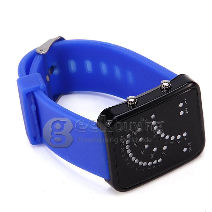 Color Band 29 Blue and Red LED Sector Pattern LED PU Strap Wrist Watch for Woman - Blue