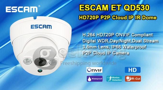 ESCAM QD530 HD 720P P2P ET Type Dome IP Camera ONIVF Smart Phone View 2 Array IR Nightvision