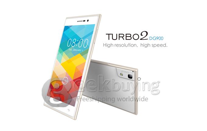 DOOGEE TURBO2 DG900 FHD 5.0Inch MTK6592 Octa Core 1.7GHz Smartphone Android 4.4 OS 2GB RAM 18.0MP Gorilla Glass 3-White with Golden Frame