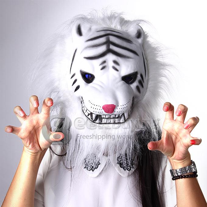 Halloween Themed Soft EVA White Tiger Mask Trick Toy Horror Props for Fancy Ball and Parties - White