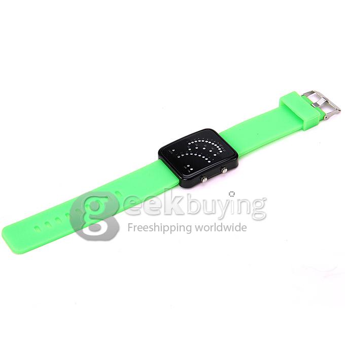 Color Band 29 Blue and Red LED Sector Pattern LED PU Strap Wrist Watch for Woman - Green