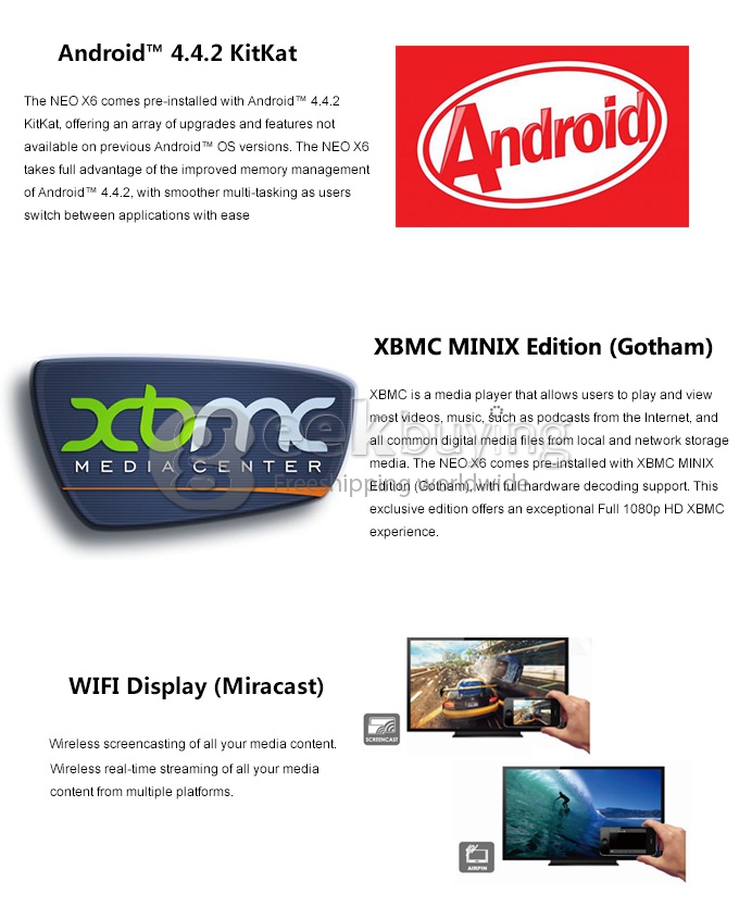 Quad-Core Media Hub for Android MINIX NEO X6 1GB//8GB//H.265//XBMC//KODI