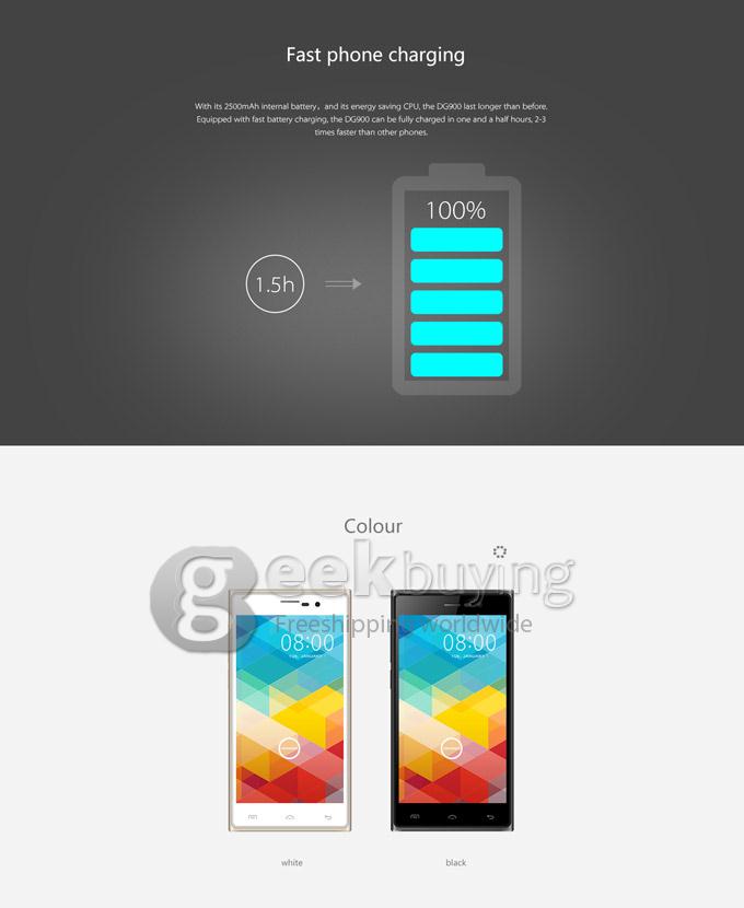 DOOGEE TURBO2 DG900 FHD 5.0Inch MTK6592 Octa Core 1.7GHz Smartphone Android 4.4 OS 2GB RAM 18.0MP Gorilla Glass 3-White with Golden Frame