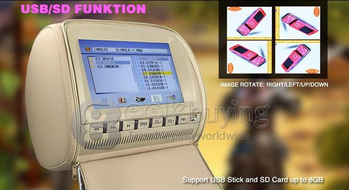 9 inch HD Car Headrest Monitor Pillow Car DVD GAME Player with USB SD 32 Bit Game - Black