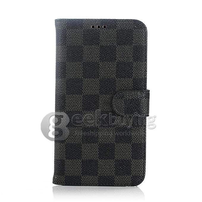 Brand New Luxury Plaid Pattern PU Wallet Stand Leather Case for Samsung Galaxy Note 4 - Black