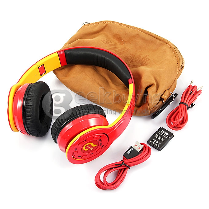 [HK Stock] Syllable G08 Folding Design Wireless Bluetooth V2.1 Stereo Headphones with Mic Red + Yellow
