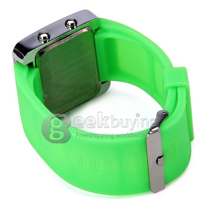 Silicone Band Red LED Digital Alloy Unisex Jelly Sport Style Wrist Watch - Green