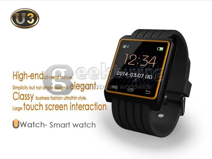 U3 Fashion Smart Bluetooth 4.0 Watch Remote Camera Pedometer Anti Lost Men Women for iPhone Galaxy - Golden