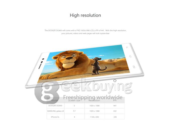DOOGEE TURBO2 DG900 FHD 5.0Inch MTK6592 Octa Core 1.7GHz Smartphone Android 4.4 OS 2GB RAM 18.0MP Gorilla Glass 3-White with Golden Frame