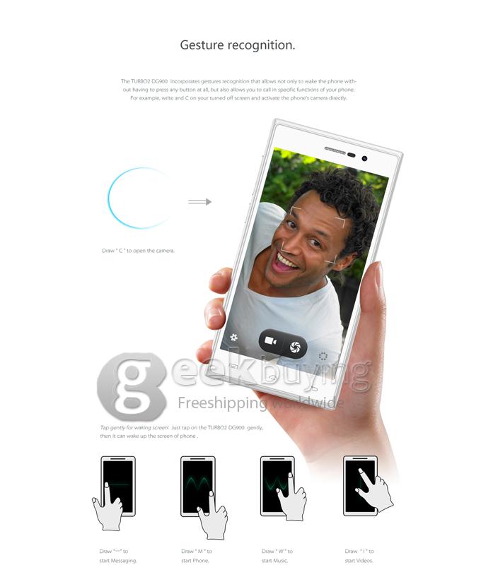 DOOGEE TURBO2 DG900 FHD 5.0Inch MTK6592 Octa Core 1.7GHz Smartphone Android 4.4 OS 2GB RAM 18.0MP Gorilla Glass 3-White with Golden Frame