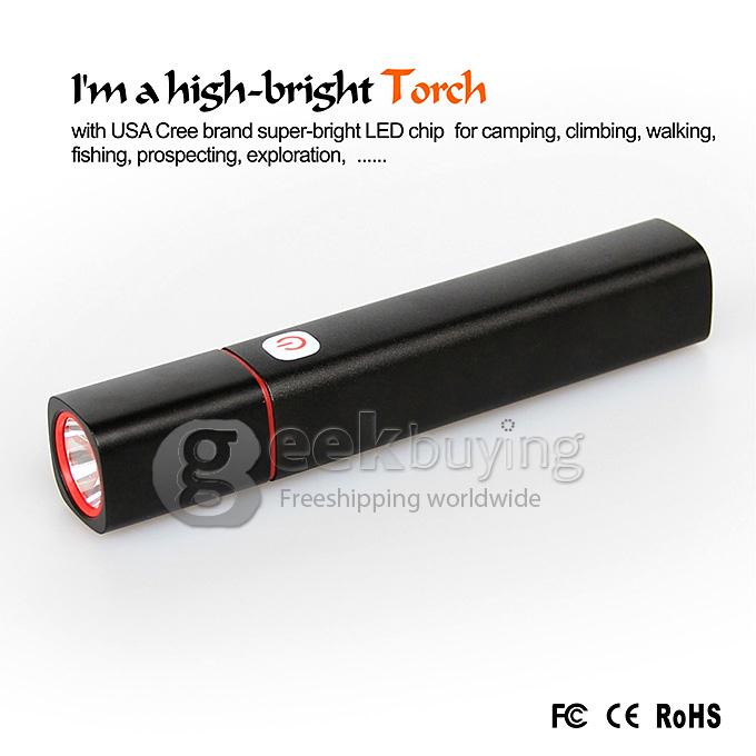 CIGAR C3 The First Aluminum Power Bank Torch with Cree LED Glare Lighting & Replaceable Battery - Black