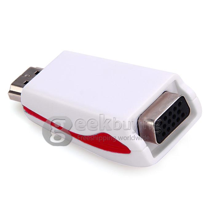 New 1080P HDMI to VGA Video Converter Box Adapter with Audio Cable for PC PS3 HDTV - Red